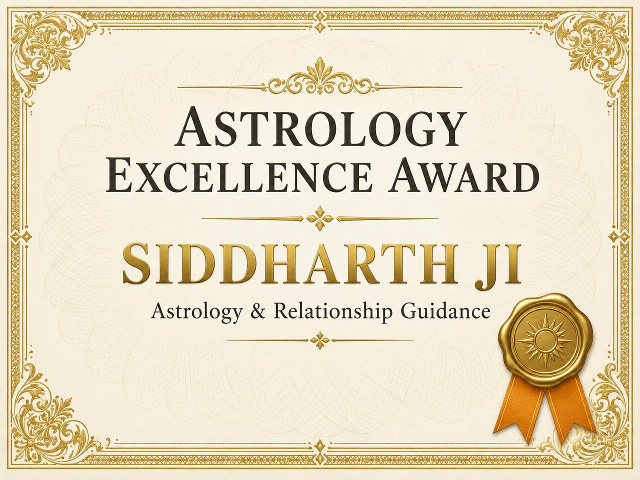 Astrology Excellence Award artwork naming Siddharth Ji for astrology and relationship guidance