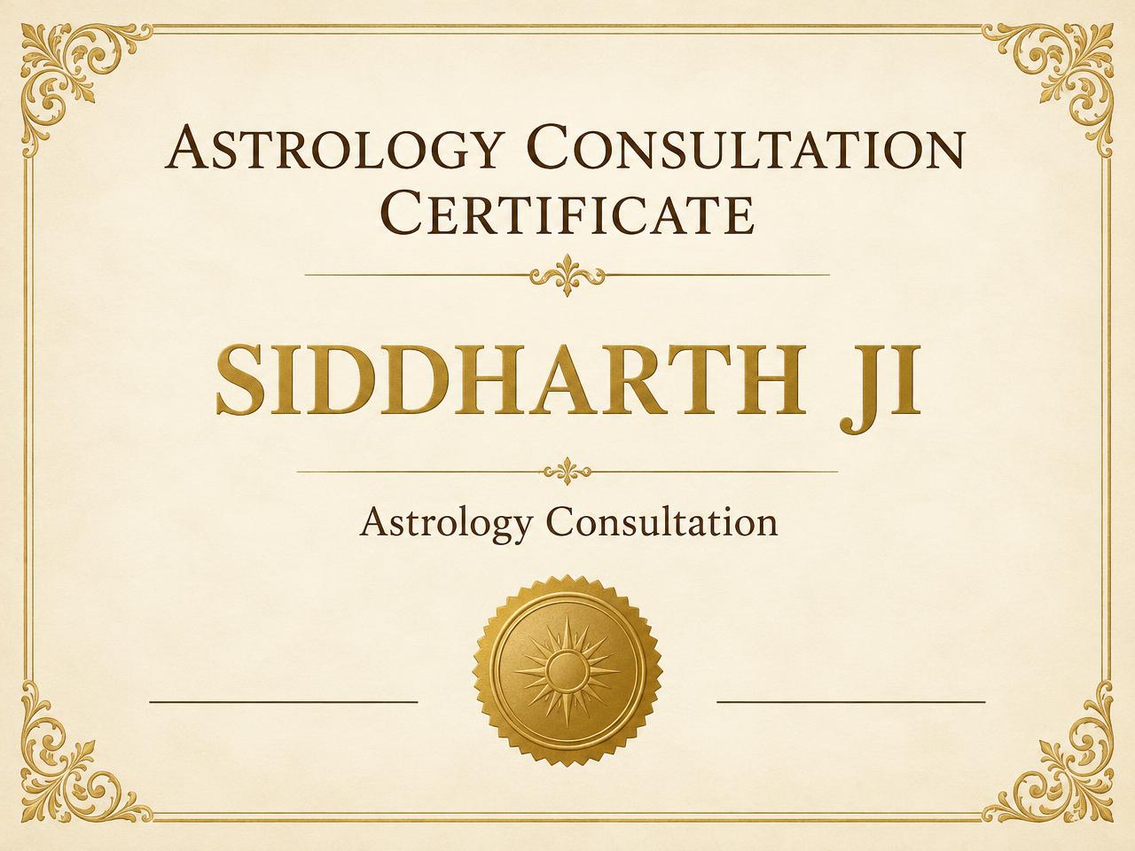 Astrology consultation certificate artwork naming Siddharth Ji